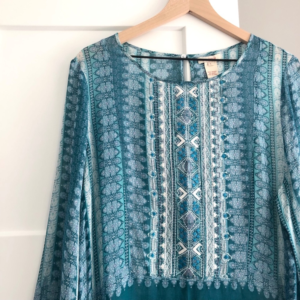Sundance Teal Patterned Boho Blouse - Picture 3 of 7
